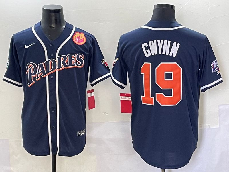 Men 2025 San Diego Padres 19 Gwynn Blue Throwback Game Nike MLB Jersey style 66